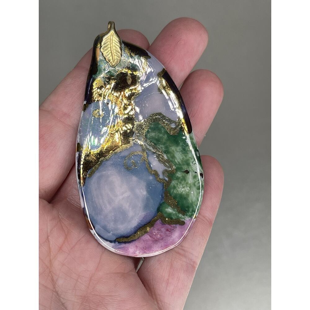 Polished Multi Stone Fused Gold Oval Agate Pendant Colorful Unique